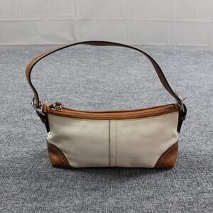 Vintage Coach Shoulder Bag Mini Leather Demi Baguette White Brown F11195 Y2K